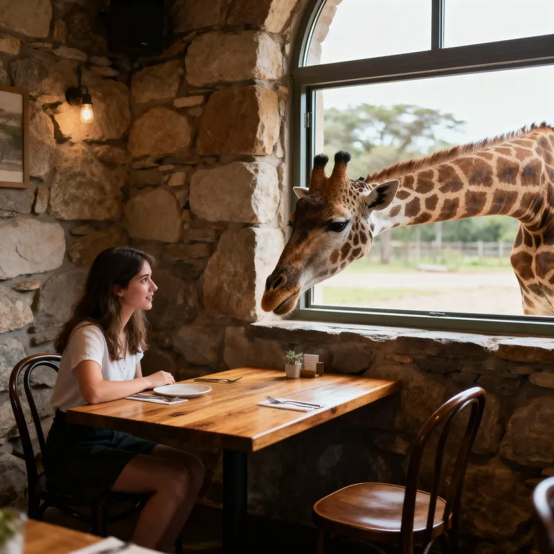 Giraffe Dining Experience in a Stone Restaurant