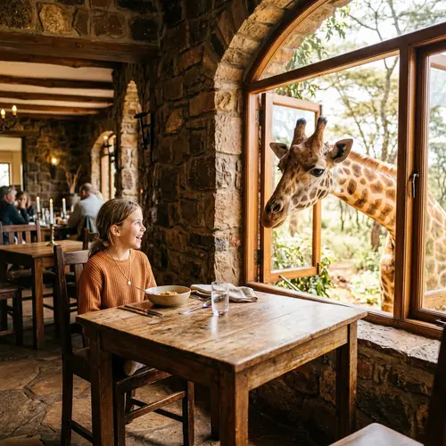 Giraffe Dining Experience in a Stone Restaurant