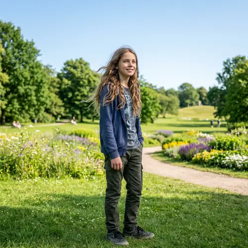 13-Year-Old Boy with Blue Eyes and Long Hair | Serene Outdoor Portrait
