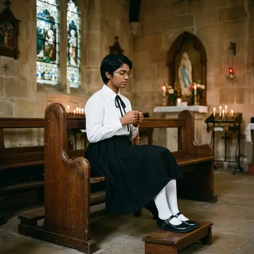 Young Catholic Postulant in Prayer with Short Hair and Glasses
