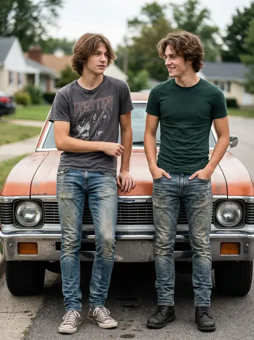Stylish Young Men in Tight Jeans and T-Shirts