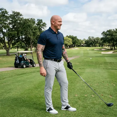 Bald Golfer with Tattoos - Unique Style