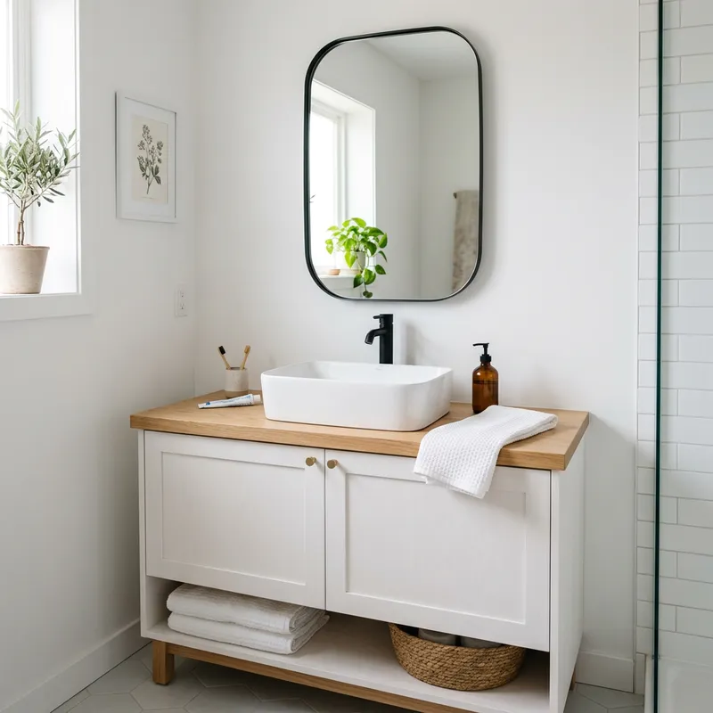 Stylish Bathroom Sink with Rectangular Mirror