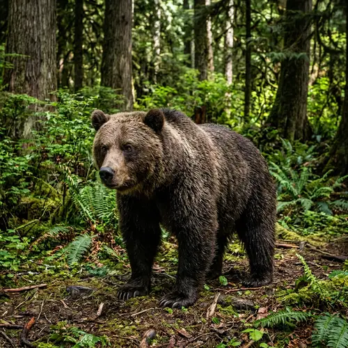 Majestic Grizzly Bear in Lush Green Forest