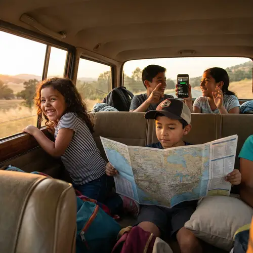 Hispanic Children Anticipating Road Trip Adventures