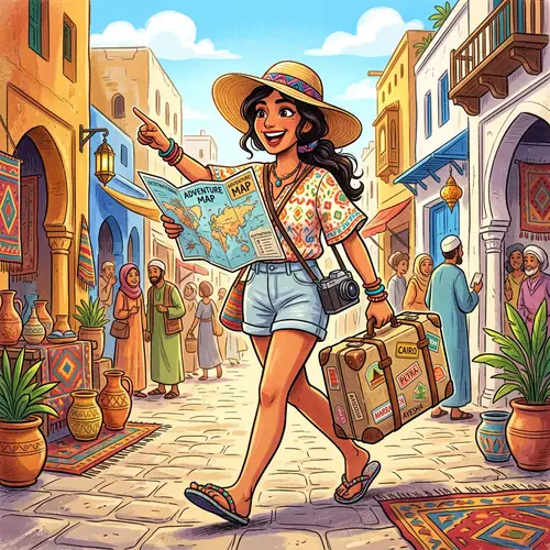 Joyful Vacation Enthusiast | Middle-Eastern Woman Illustration