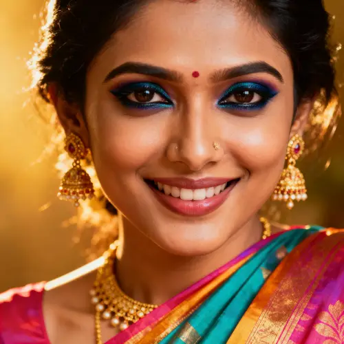 Elegant South Asian Fashion: Vibrant Sari & Jewelry