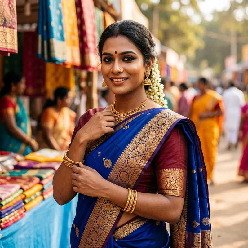Elegant South Asian Fashion: Vibrant Sari & Jewelry