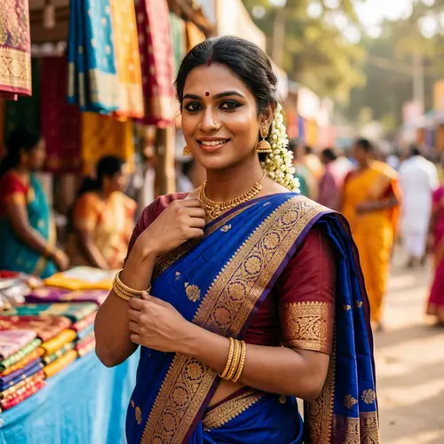 Elegant South Asian Fashion: Vibrant Sari & Jewelry