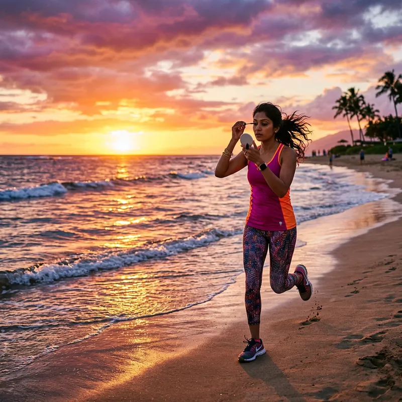 Beach Sunset Beauty: Woman Jogging in Athletic Wear