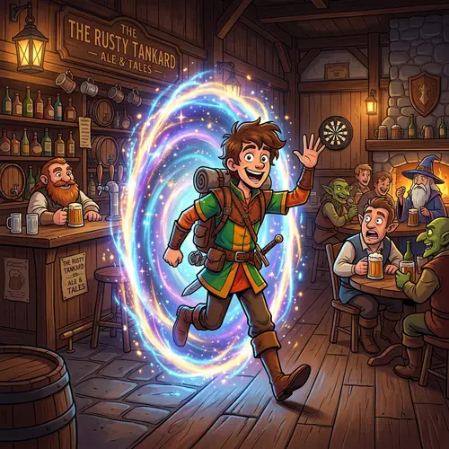 Cartoon Character Coming Through a Portal