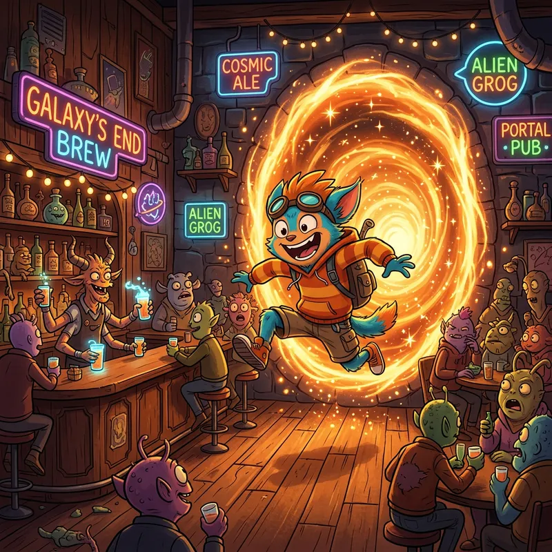 Cartoon Character from Orange Portal at a Bar