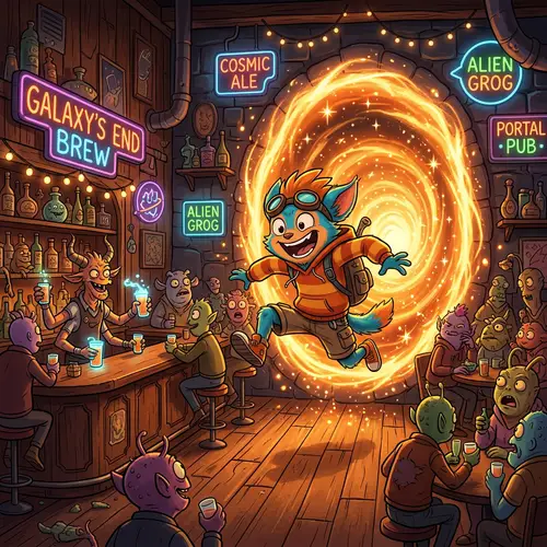 Cartoon Character from Orange Portal at a Bar