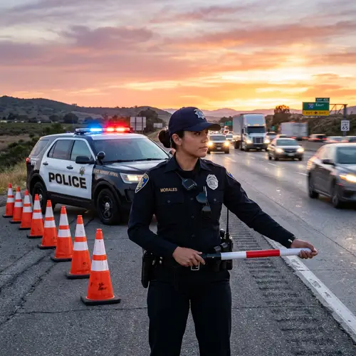 Hispanic Female Traffic Officer on Duty | Highway Scene