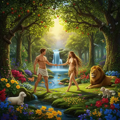 HD Images of the Garden of Eden with Adam and Eve
