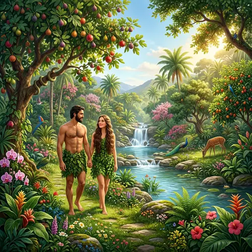 HD Images of the Garden of Eden with Adam and Eve