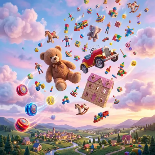 Whimsical Toy Deluge: Playful Parade from the Heavens