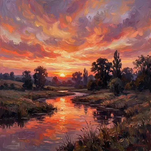 Stunning Impressionist Sunset Scene - Art Collection
