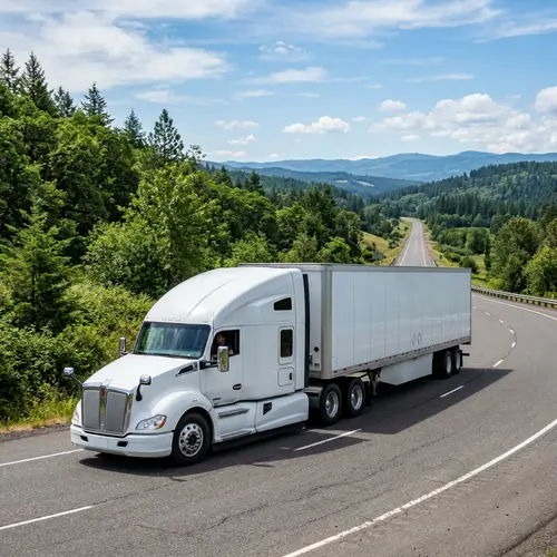 White Sleeper Cab Tractor Trailer on Road Desktop Wallpaper