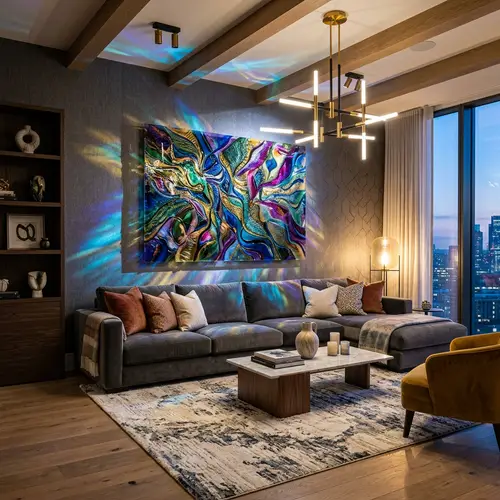 Luxurious Designer Room with Unique Glass Print