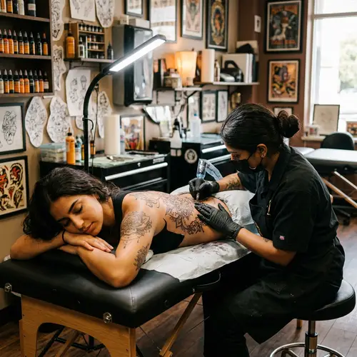 20-Year-Old Middle-Eastern Woman Getting Back Tattoo