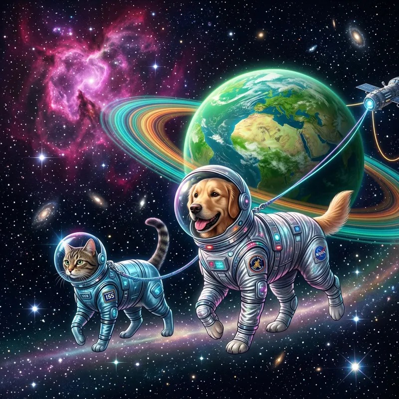 Cat and Dog Space Walk - Unique Stroll in Universe