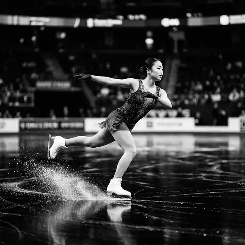 Elegant Figure Skater on Black Ice: A Monochrome Masterpiece