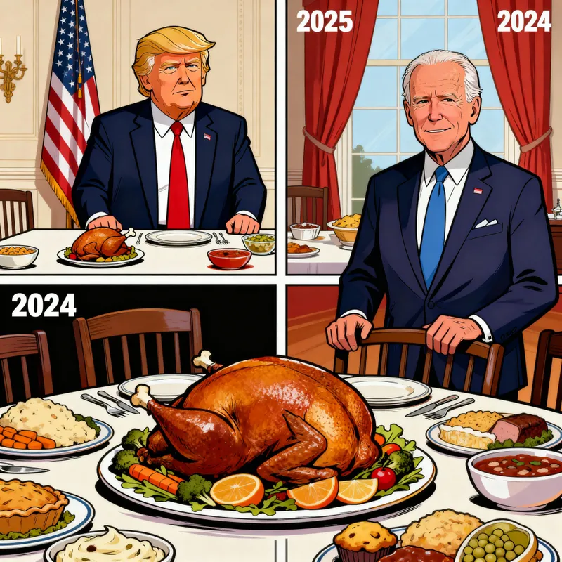 Thanksgiving Cartoon: Trump vs. Biden Dinner Comparison