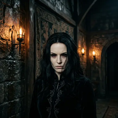 Demonic Woman with Black Eyes and Dark Aura