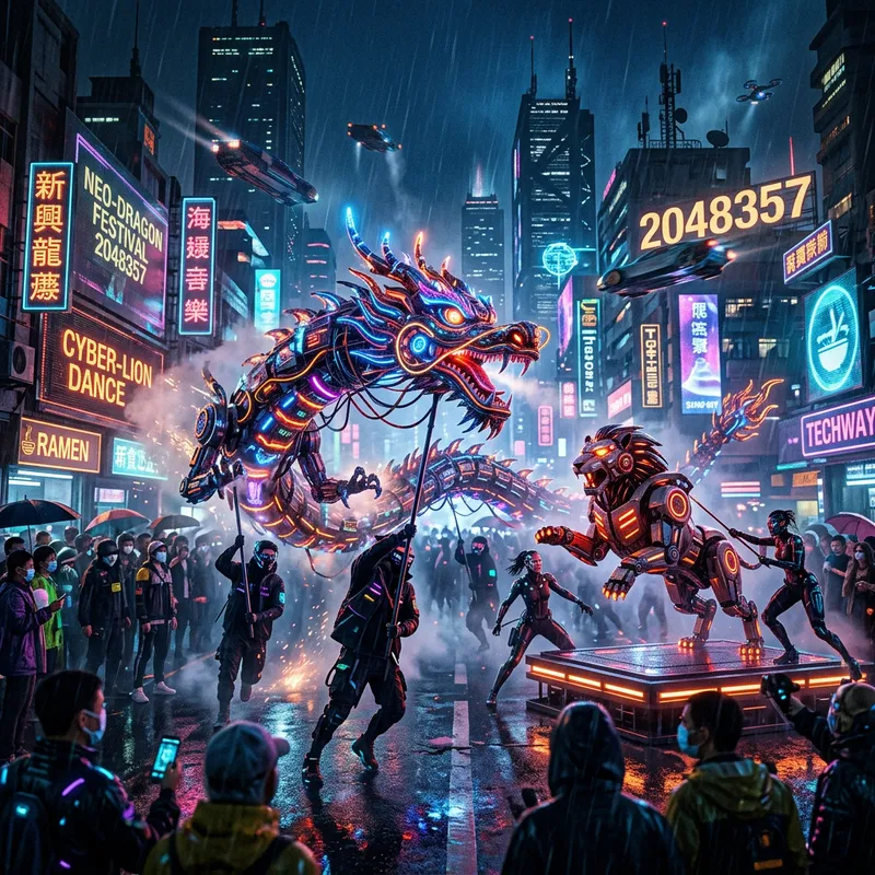 Cyberpunk Dragon and Lion Dance Cyberpunk Dragon and Lion Dance