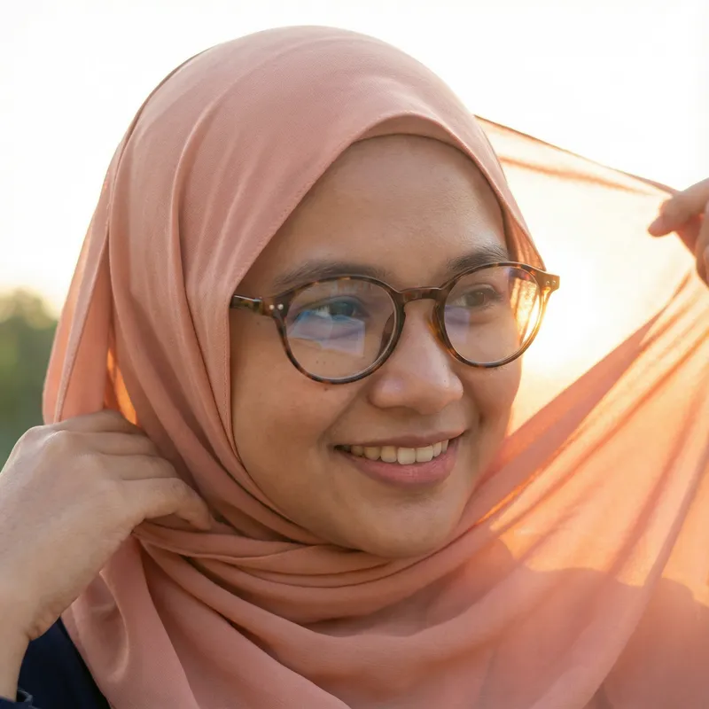 Elegant Malay Woman in Peach Hijab