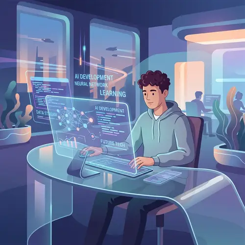 Young Tech Entrepreneur in a Futuristic Office