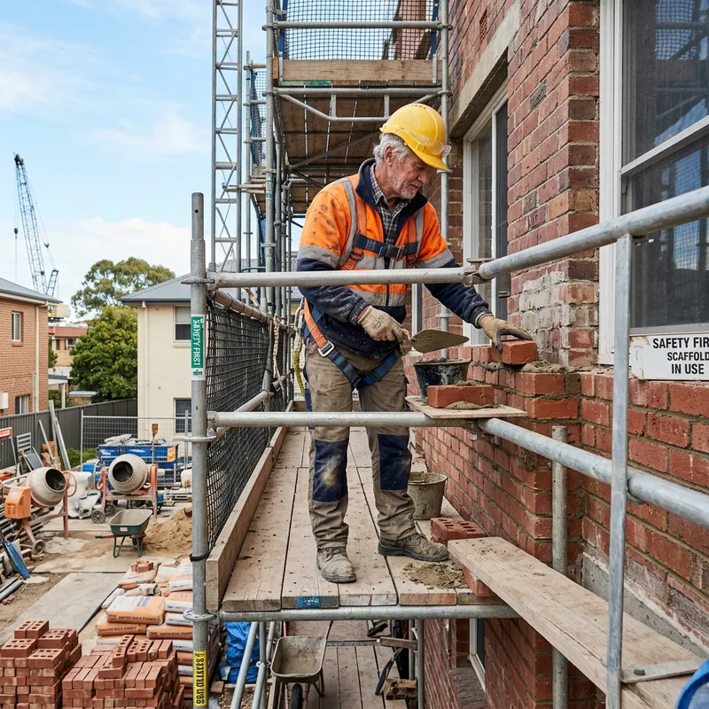 Elderly Caucasian Man on Scaffold | Construction Project