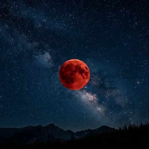 Captivating Blood Moon in Dark Starry Sky