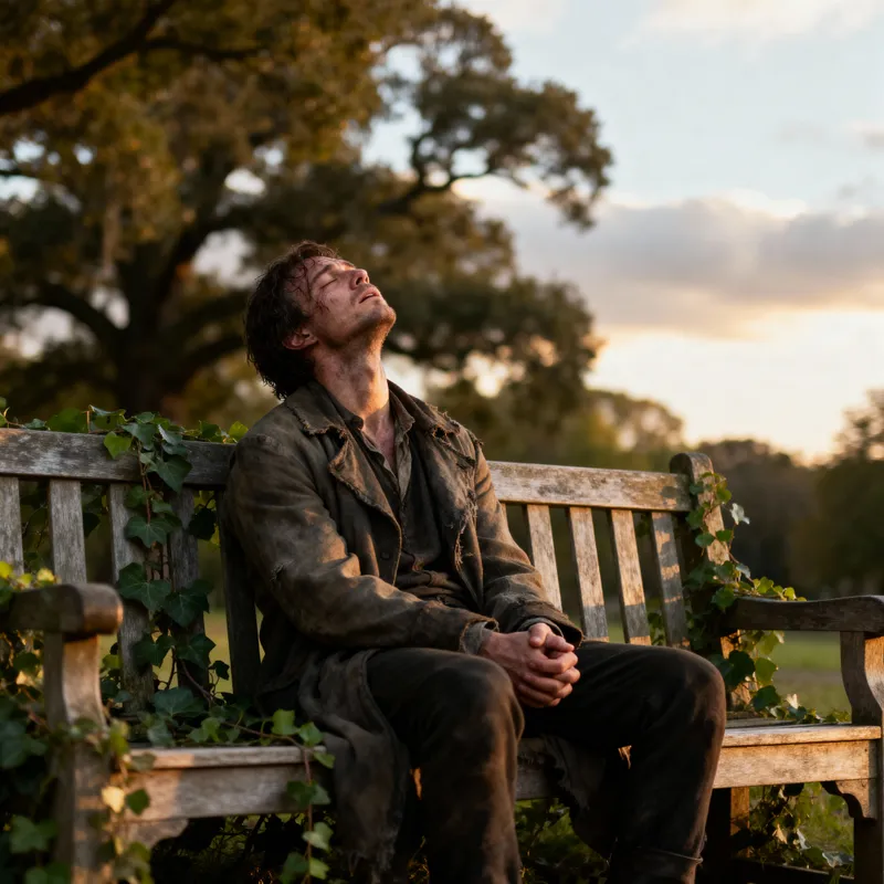 Man Seeking Mercy in Park: A Soulful Image