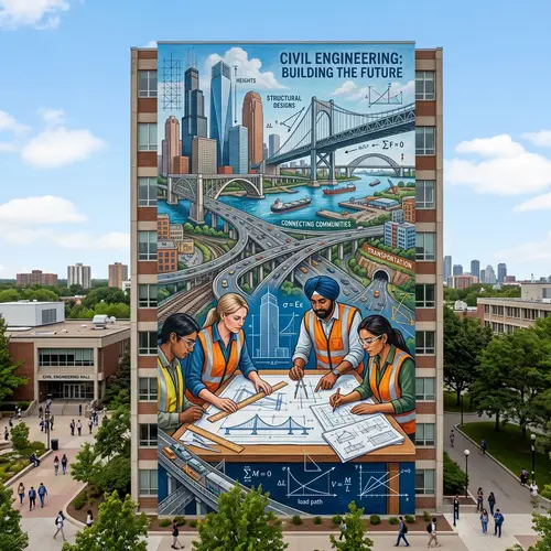Civil Engineering Mural: Bridges, Skyscrapers, Engineers