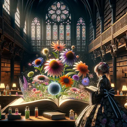 Gothic-Inspired Library with Magical Botanical Spectacle | 8K Resolution