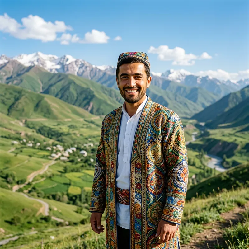 Charming Tajik Man in Traditional Outfit | Stunning Landscape