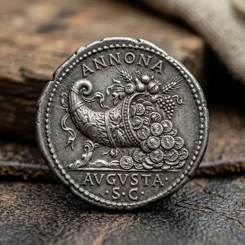 Silver Roman Coin with Horn of Plenty - Symbol of Abundance