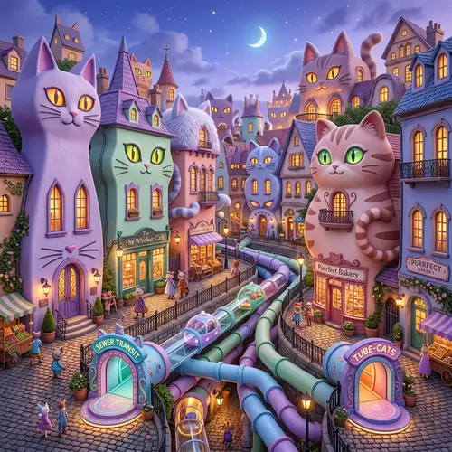 Whimsical Cat-Inspired Cityscape Art
