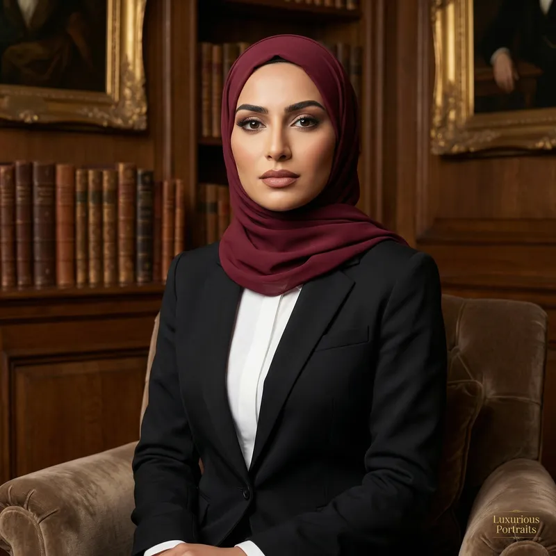 Luxurious Official Portrait in Black Suit & Hijab