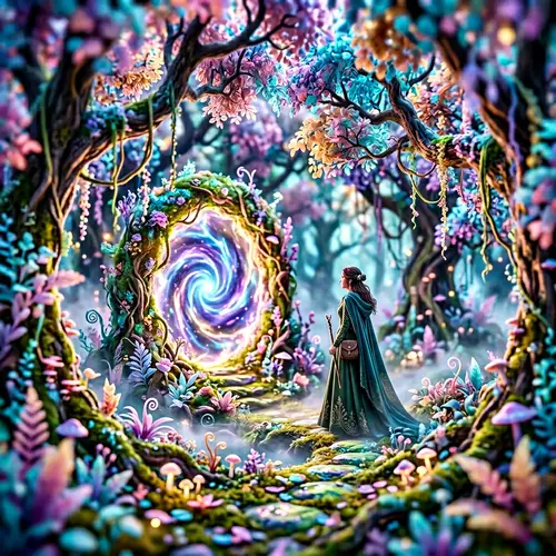 Mystical Forest with Glowing Portal - Surreal Dreamlike Landscape