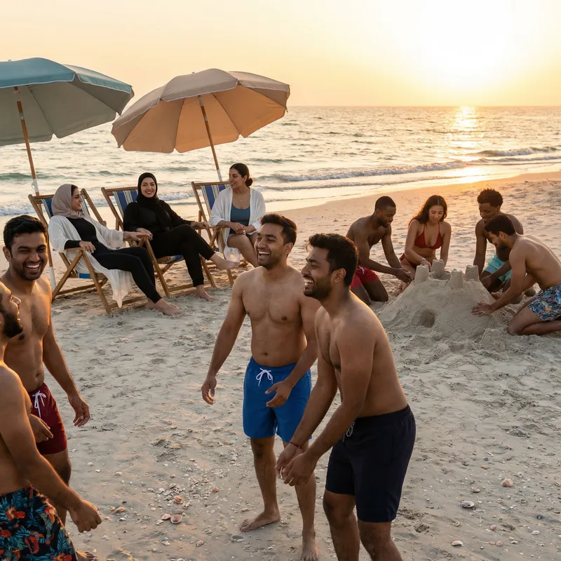 Nude Beach Scene: Diverse Culture, Natural Beauty, and Joyful Moments