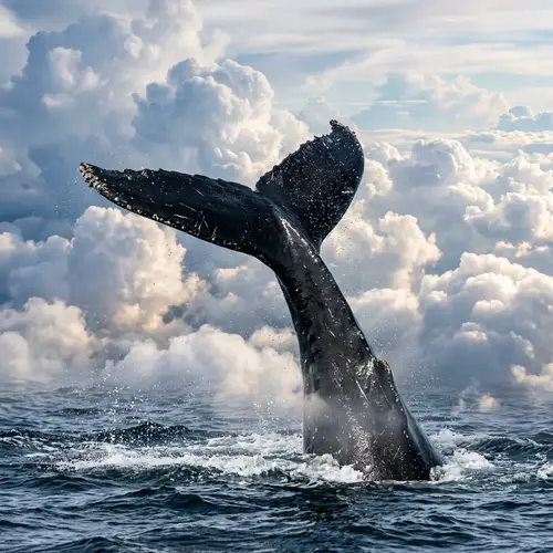 Whale Tail Diving into Magical Sky | Unique Aquatic vs. Heavenly Contrast