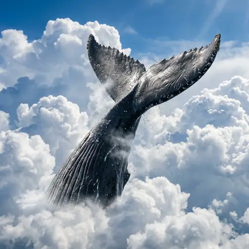 Whale's Tail Emerging Through Fluffy Clouds | Surreal Fantasy Art