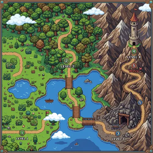 32-Bit Retro Pixelated Level Selector Map - Pixel Art Adventure