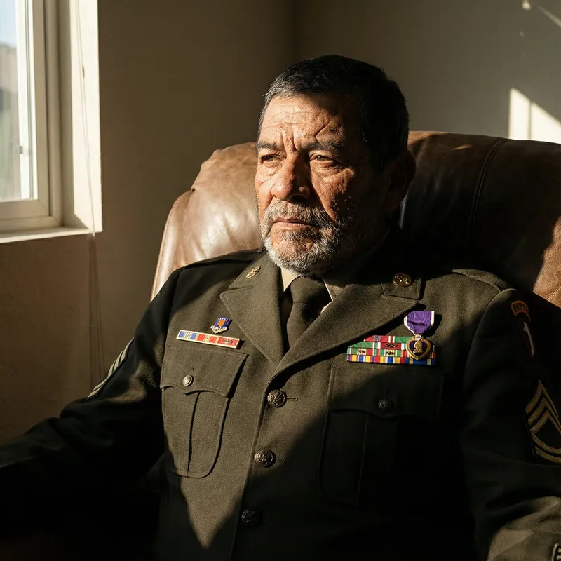 Hispanic Military Veteran Portrait - Worn Features & Dynamic Lighting