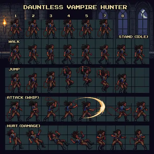 Pixel Art Vampire Hunter Sprite Sheet for Platform Game
