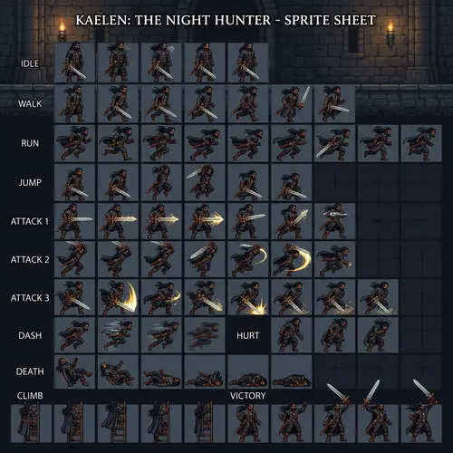 South Asian Male Warrior Sprite Sheet with Powerful Sword