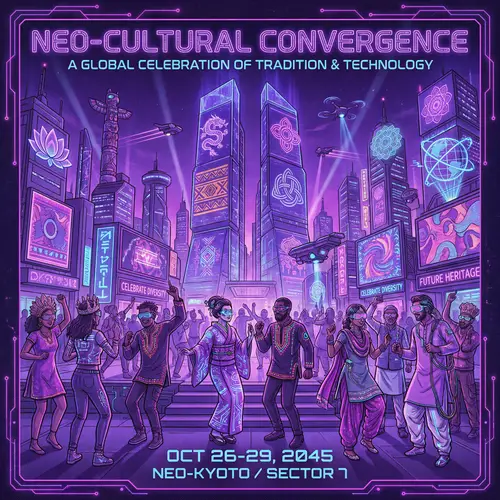 Purple Cyberpunk Cultural Extravaganza Poster | Futuristic Celebration